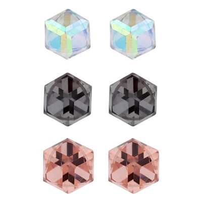 Set of three multicoloured cube stud earrings